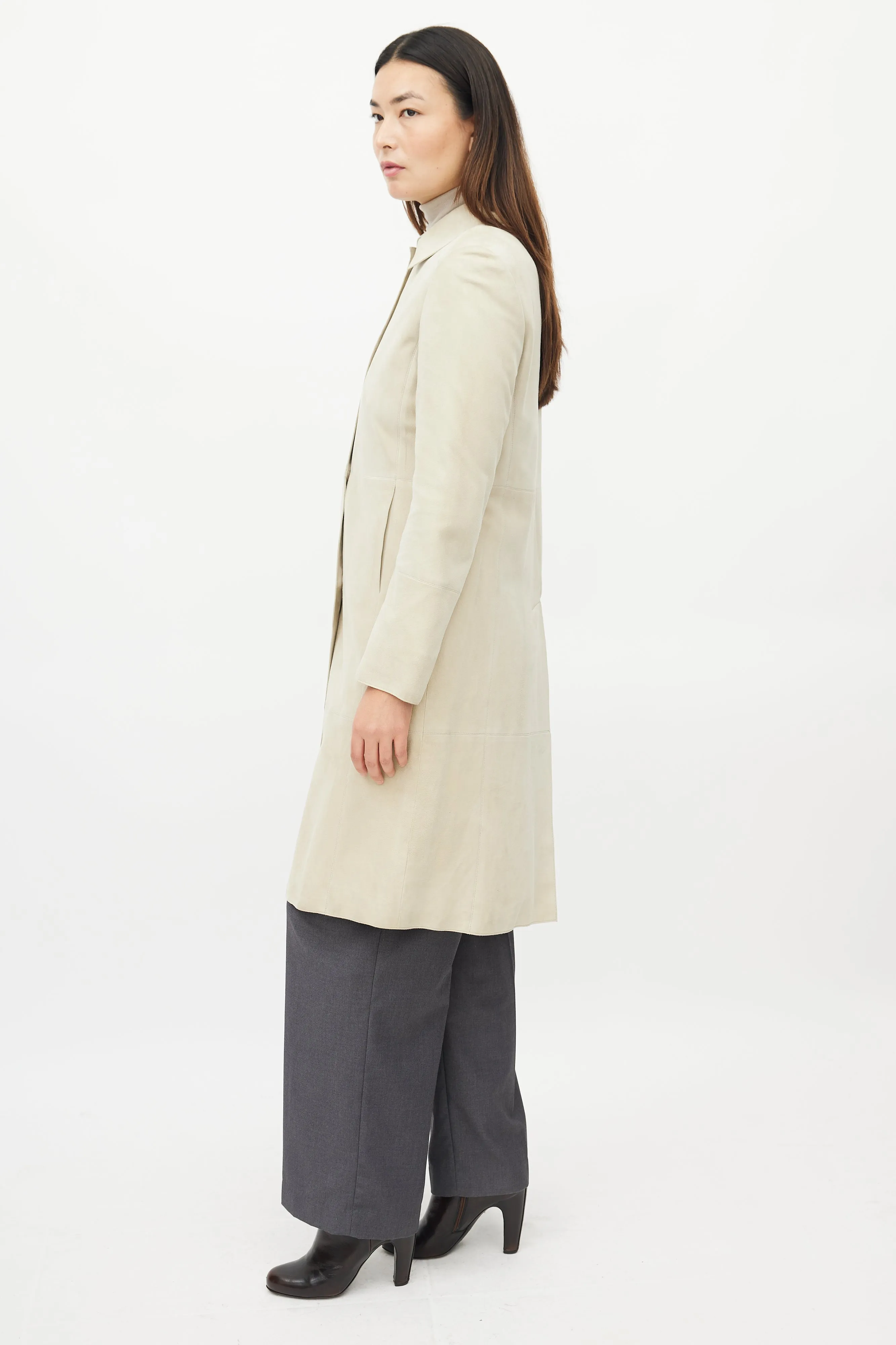Beige Suede Button Up Jacket