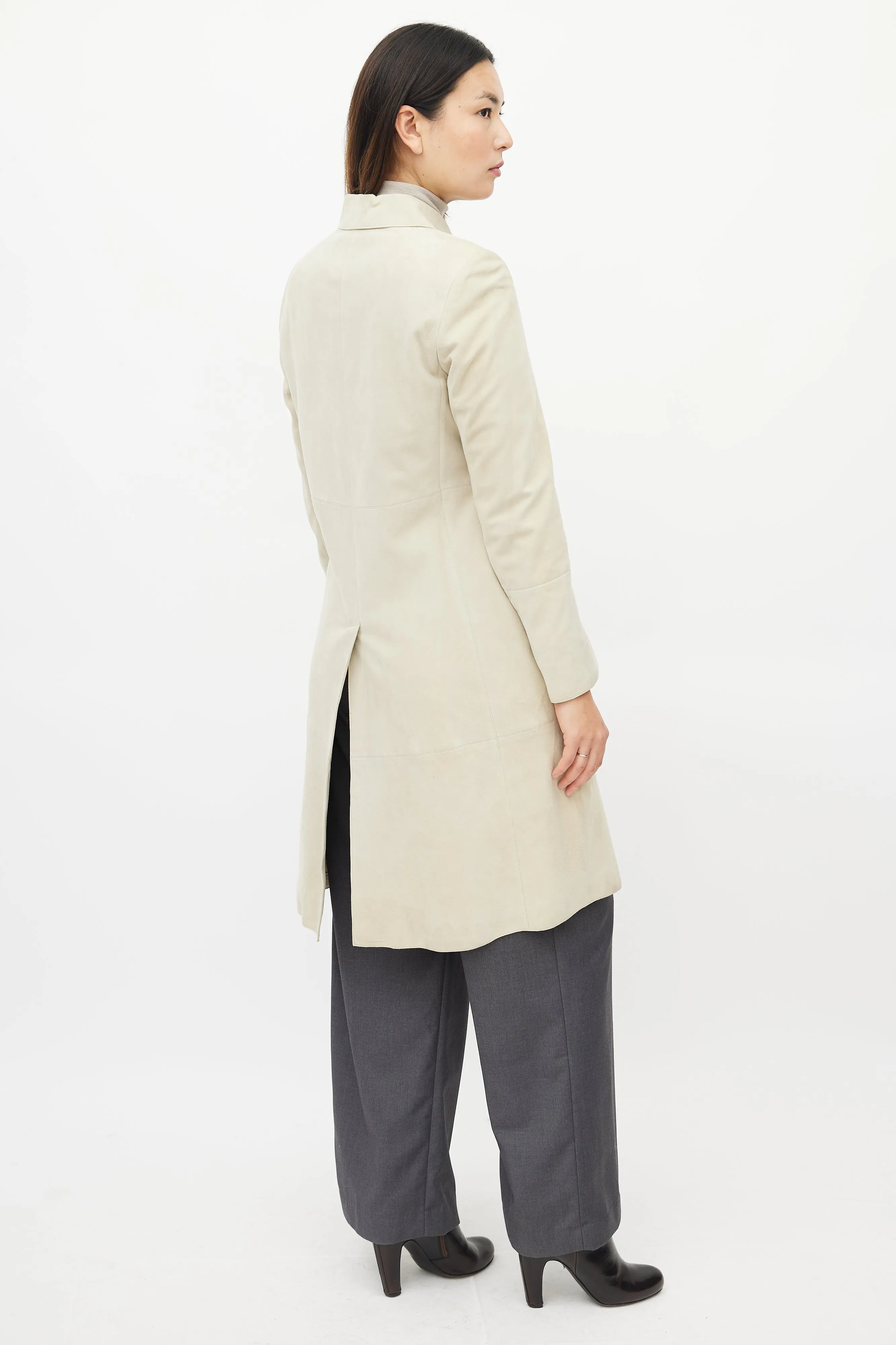 Beige Suede Button Up Jacket