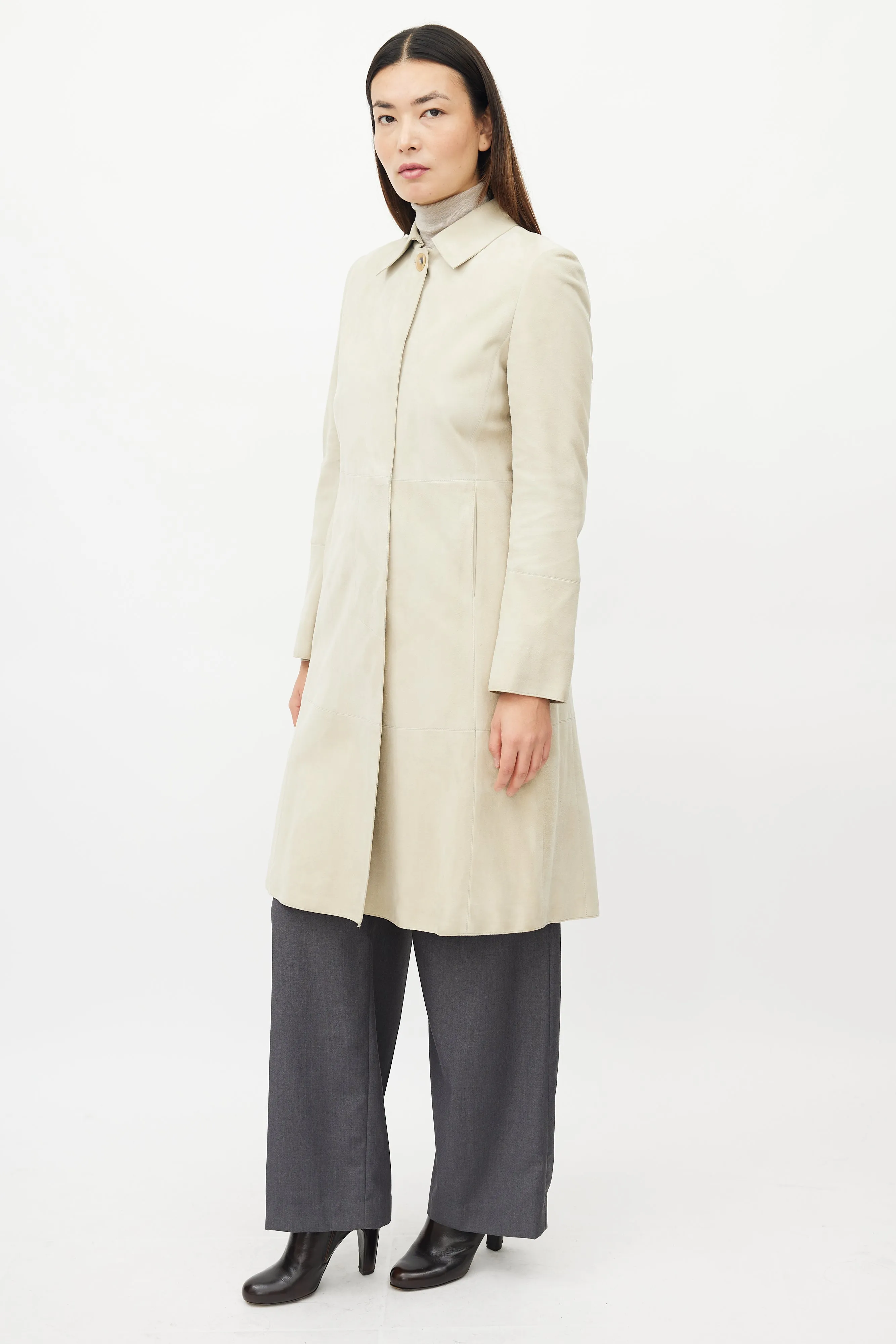Beige Suede Button Up Jacket