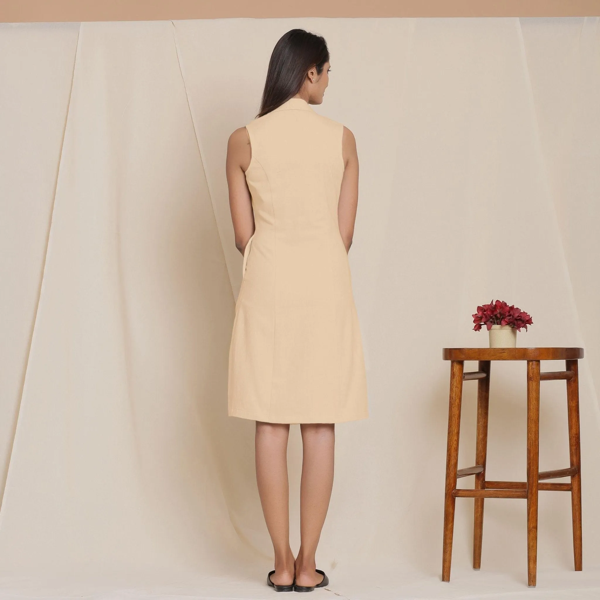 Beige Warm Cotton Flannel Knee Length Blazer Dress