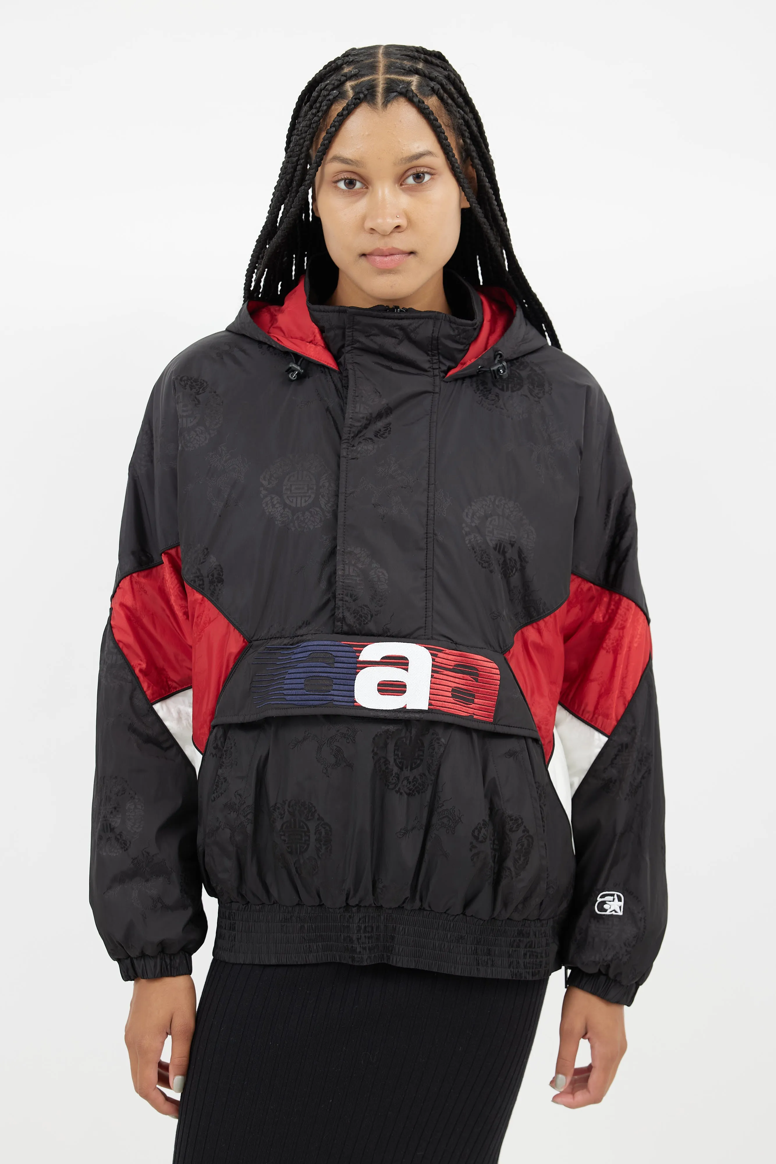 Black & Multi Padded Half Zip Jacket