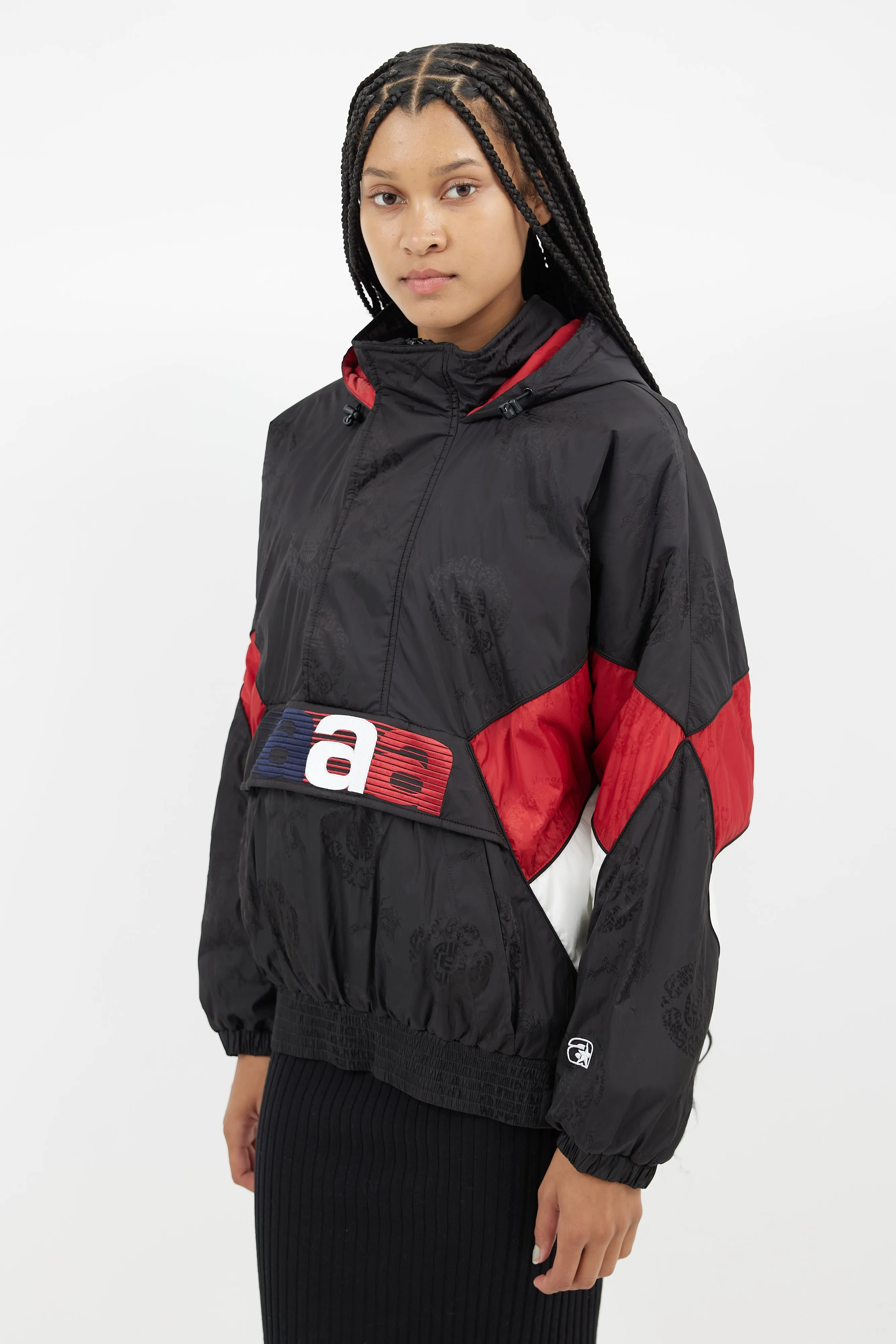 Black & Multi Padded Half Zip Jacket