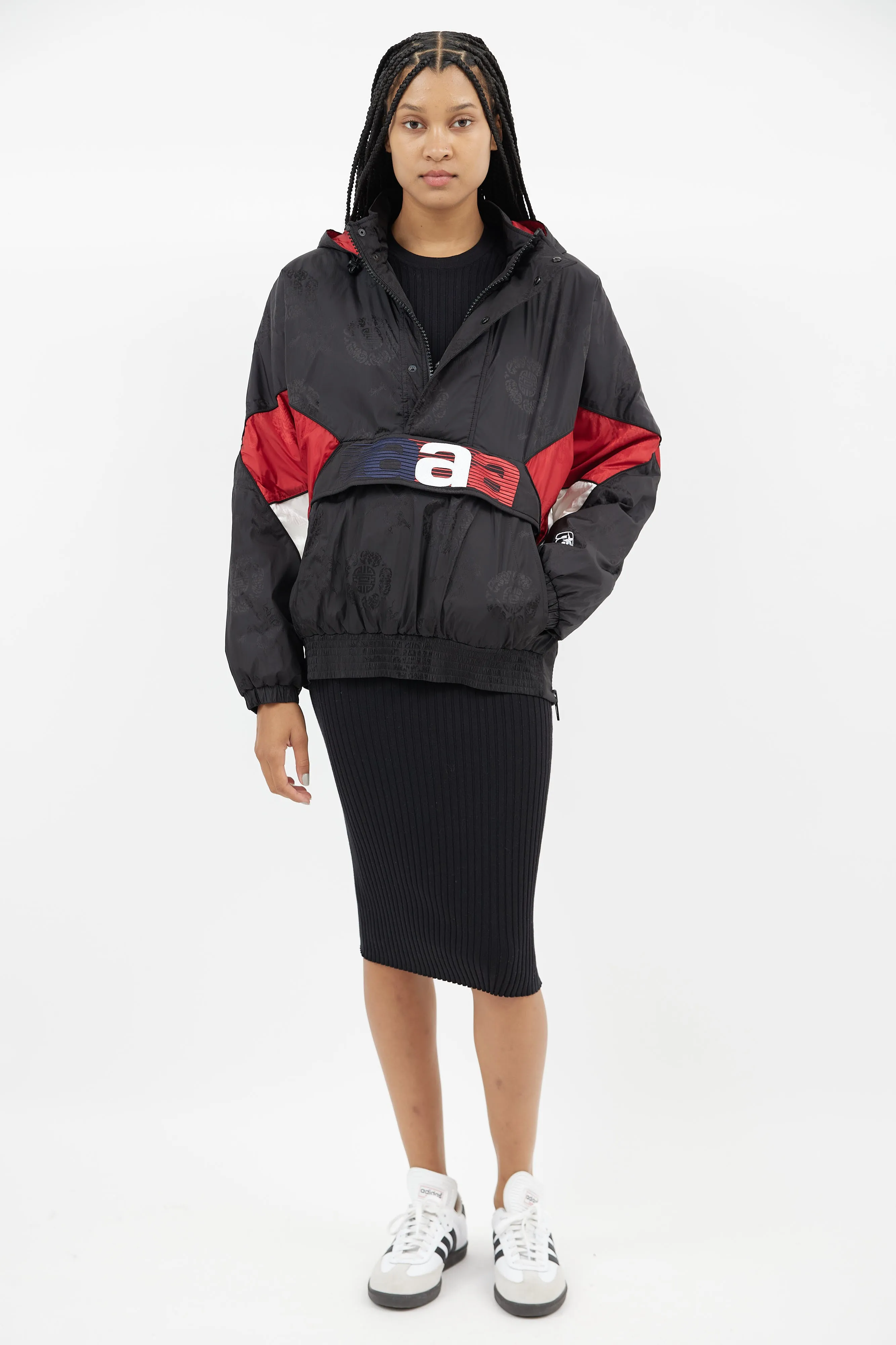 Black & Multi Padded Half Zip Jacket