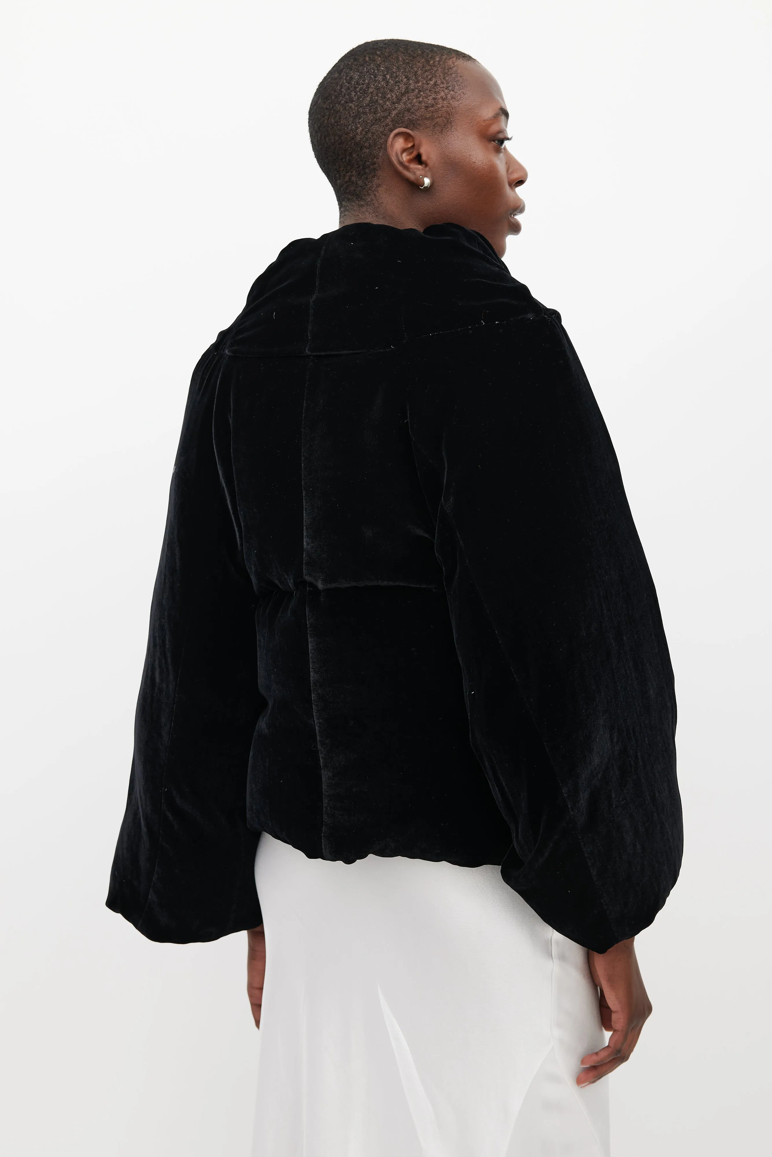 Black Padded Embroidered Velour Jacket