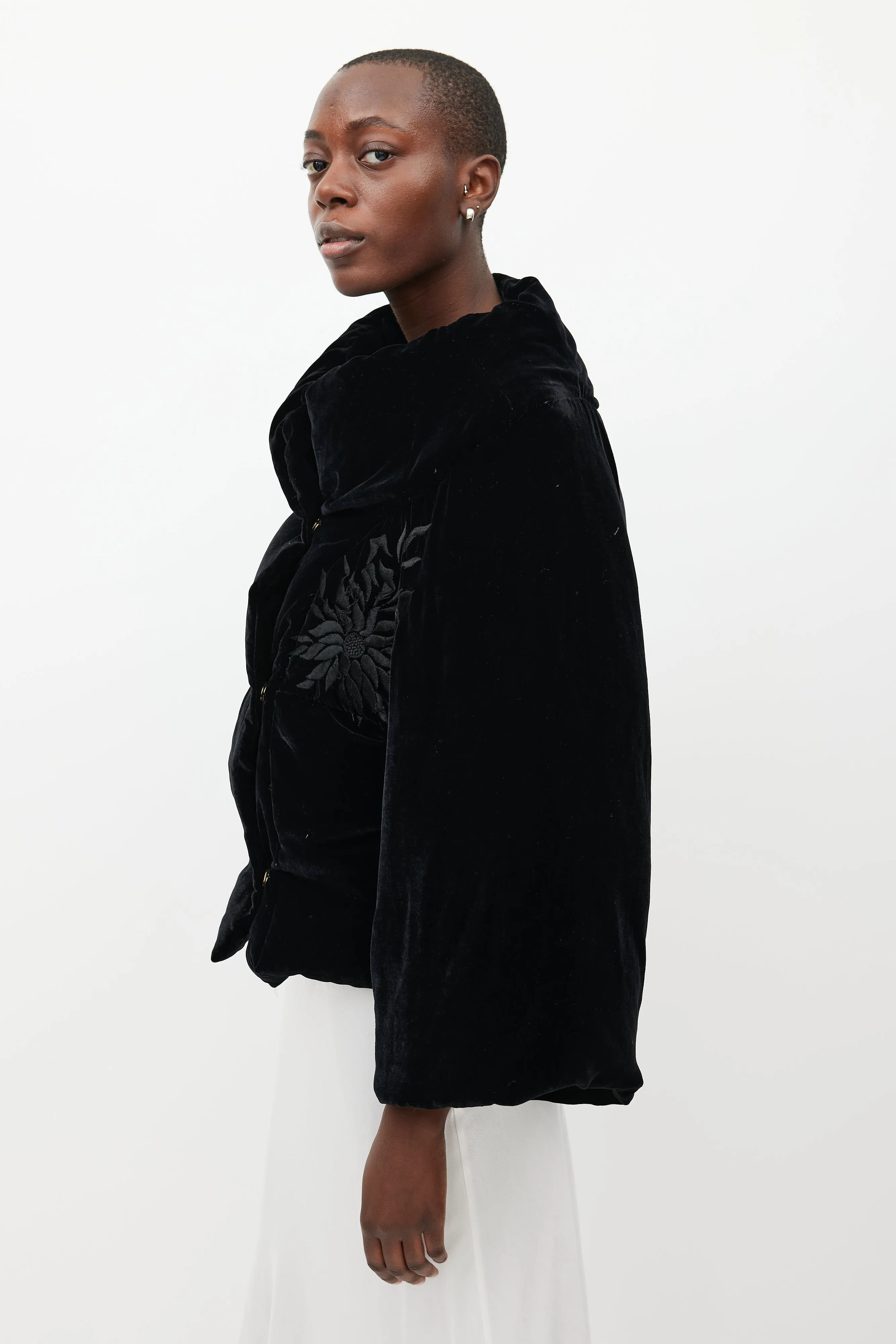Black Padded Embroidered Velour Jacket