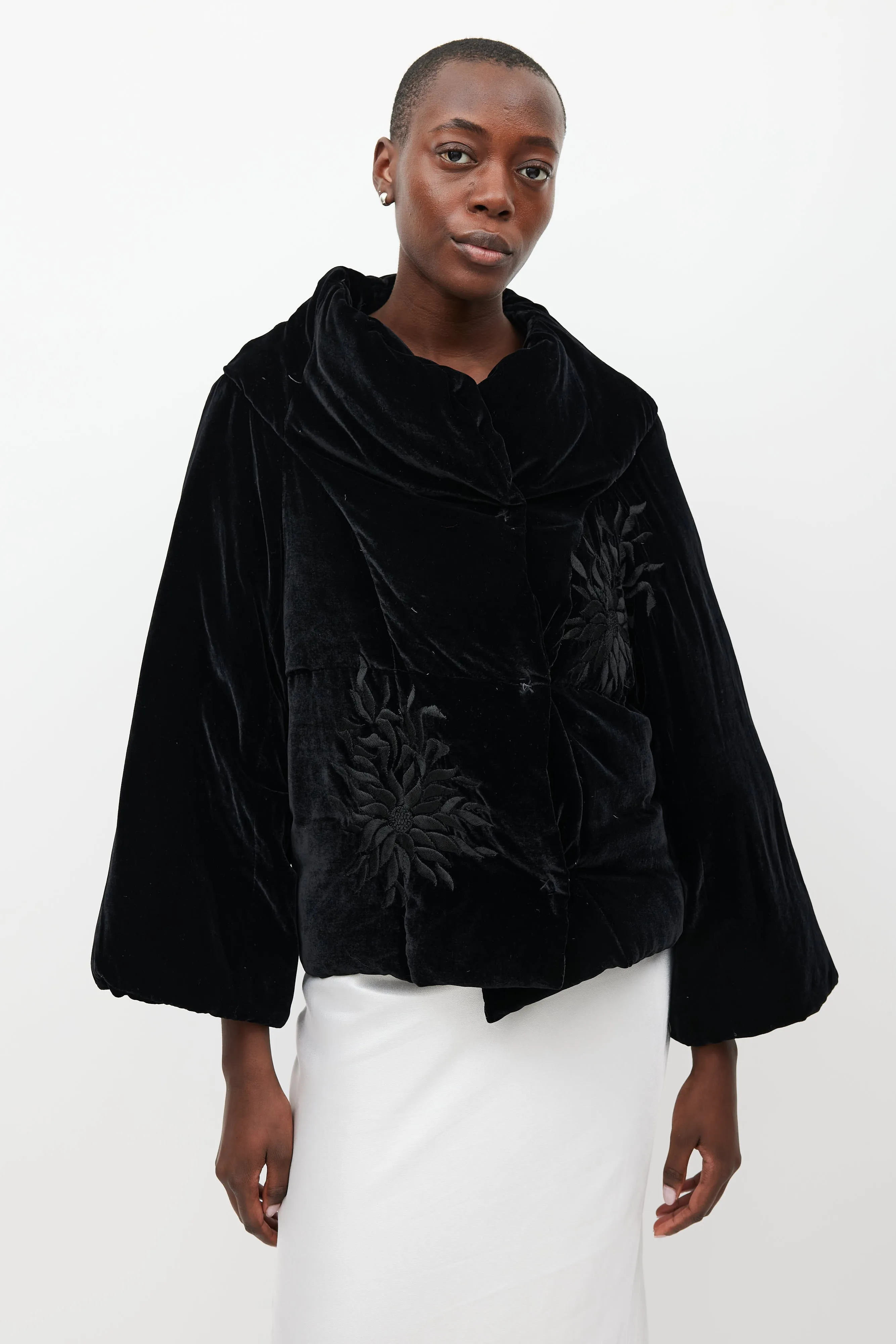 Black Padded Embroidered Velour Jacket