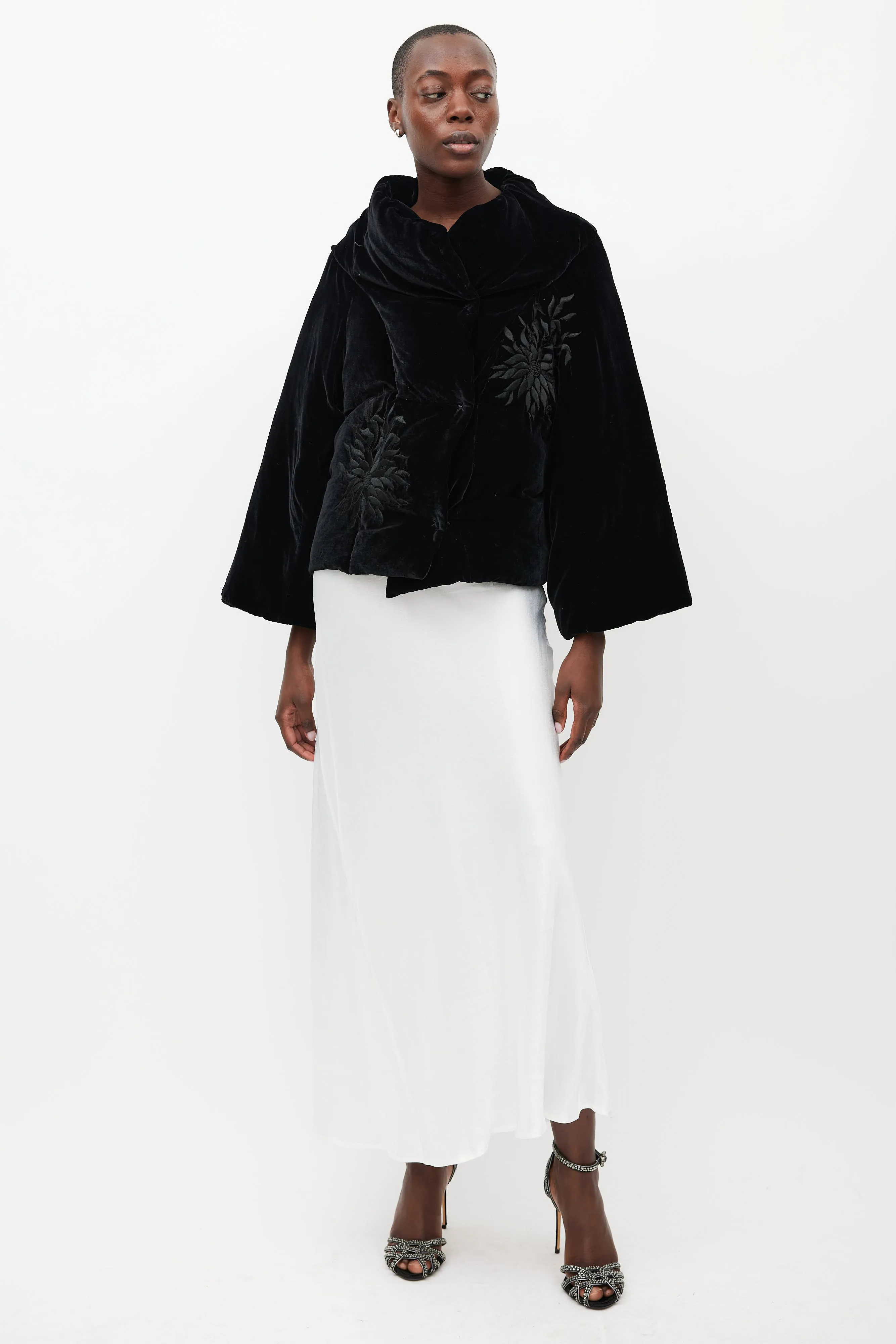 Black Padded Embroidered Velour Jacket