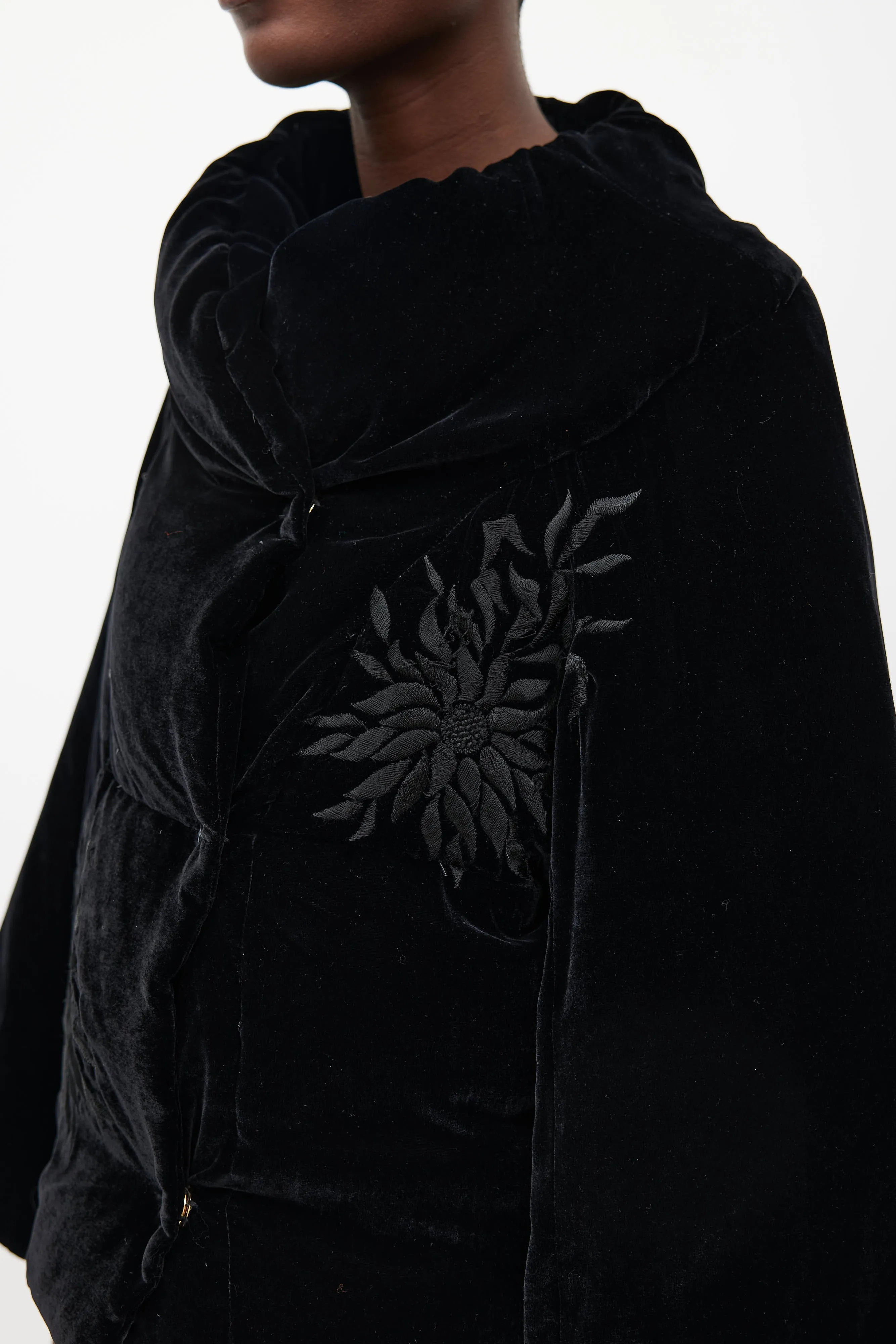 Black Padded Embroidered Velour Jacket