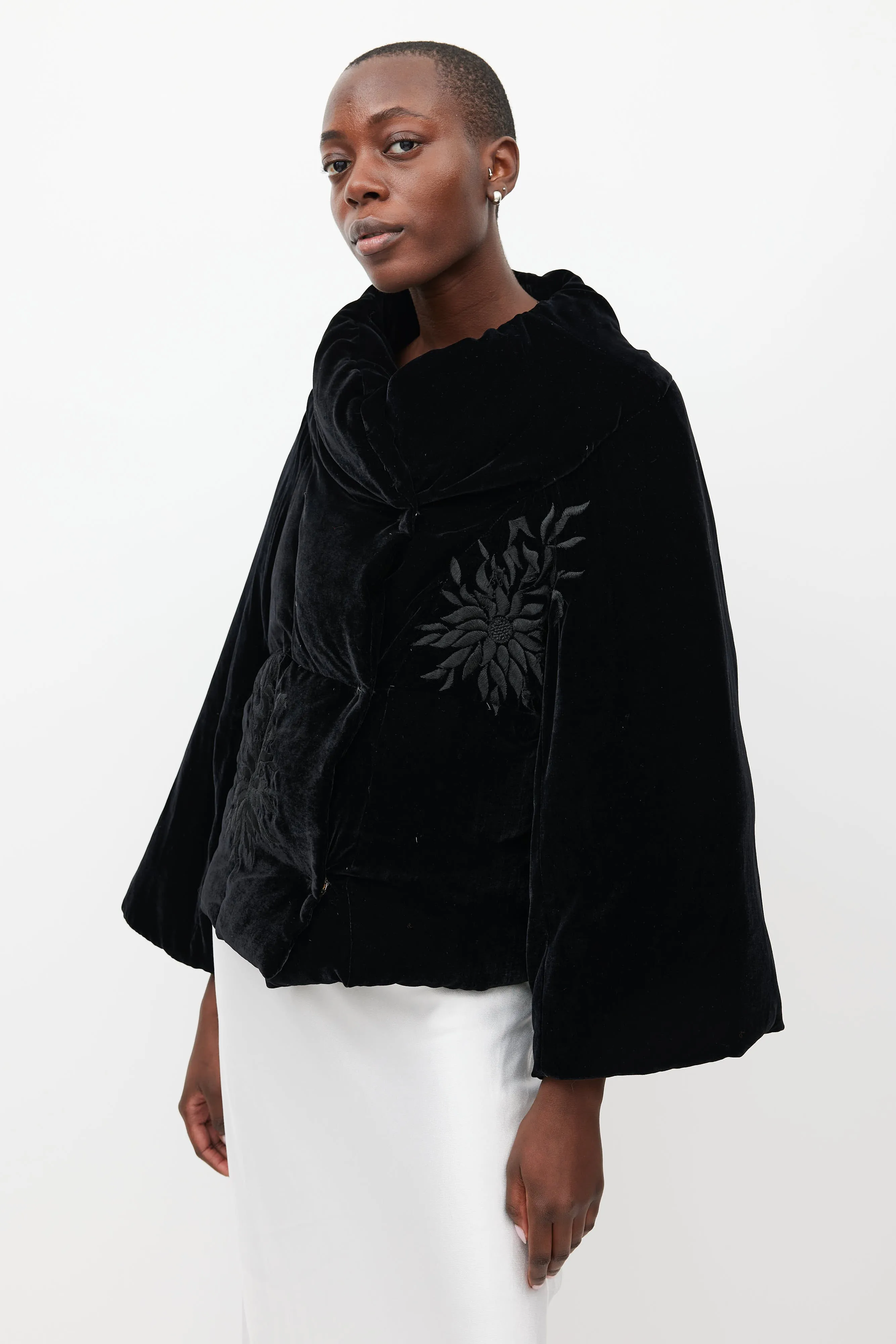 Black Padded Embroidered Velour Jacket