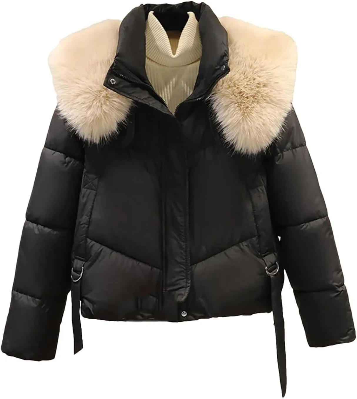Dcvmvmn Women's Warm Hooded Parka Coat Female Thicke Warm Short Down Cotton Jacket Cropped Puffer Overwear Black