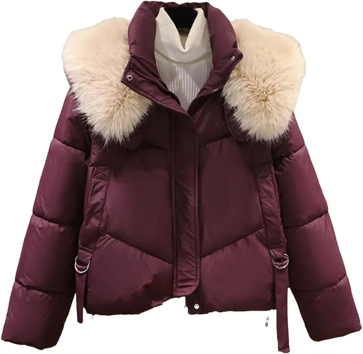 Dcvmvmn Women's Warm Hooded Parka Coat Female Thicke Warm Short Down Cotton Jacket Cropped Puffer Overwear Purple