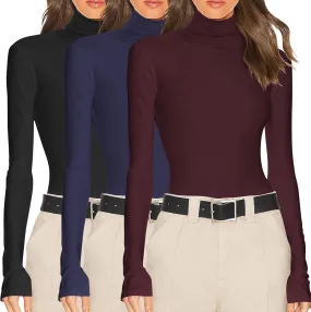 Ekouaer Women's 3 Pack Turtleneck Long Sleeve Shirts Slim Fit Thermal Underwear Tops Lightweight Pullover Tees