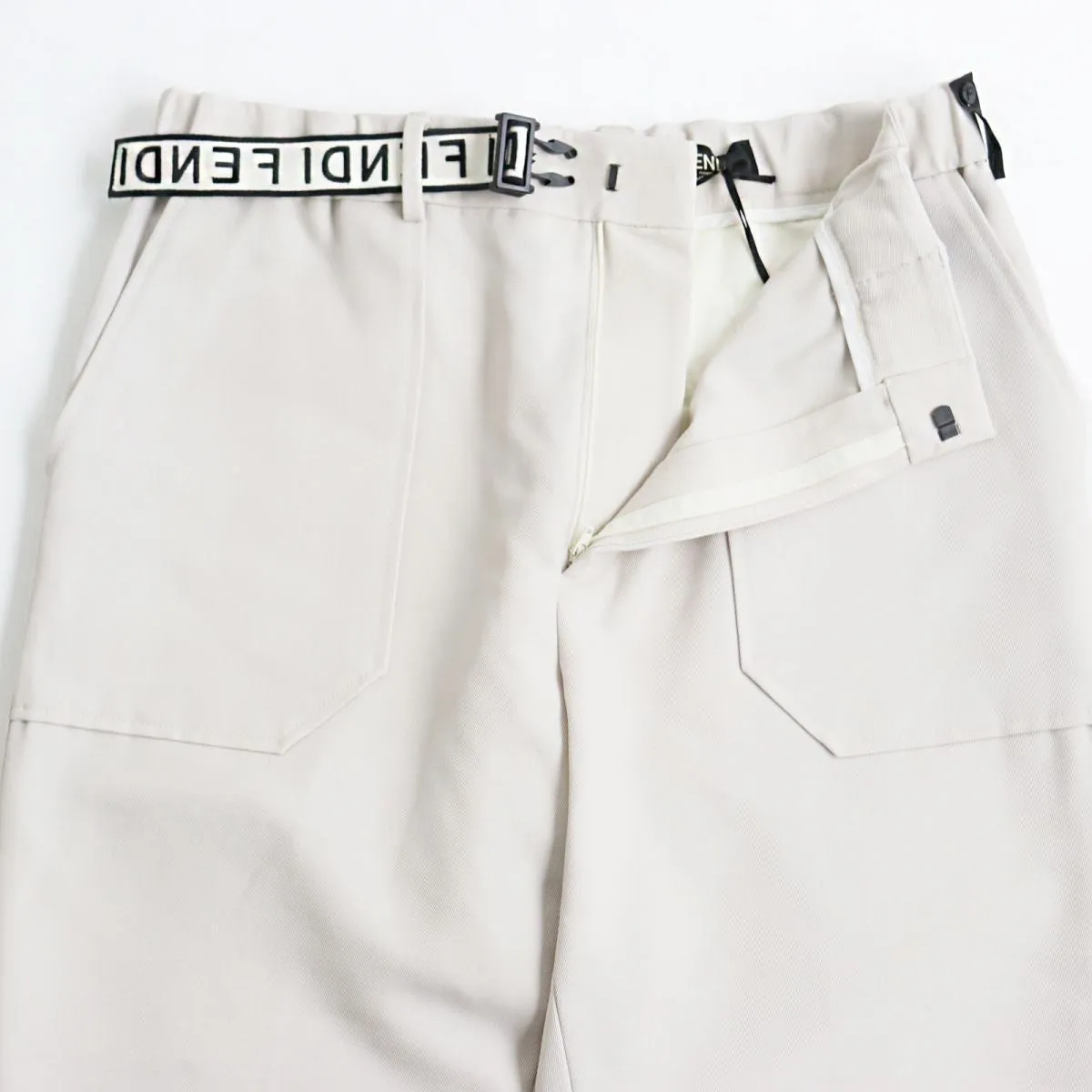 Fendi Wool Twill Pants FF Logo Belt Off-White