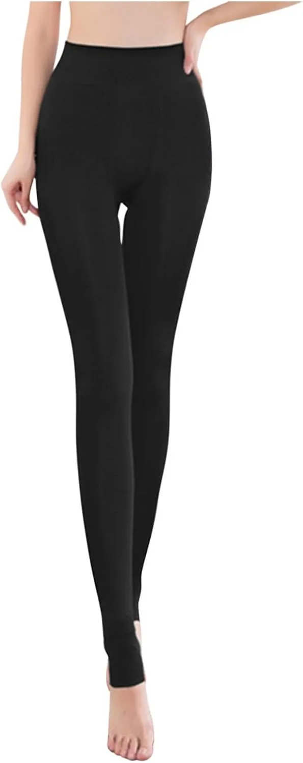 Fleece Lined Leggings with Pockets High Denim Women Solid Elastic Color Pants Thermal Warm Winter Tights Fleece