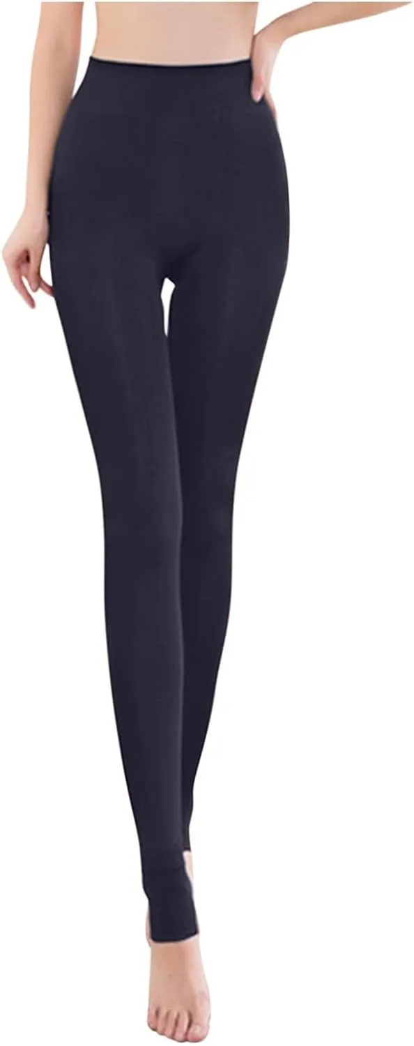 Fleece Lined Leggings with Pockets High Denim Women Solid Elastic Color Pants Thermal Warm Winter Tights Fleece