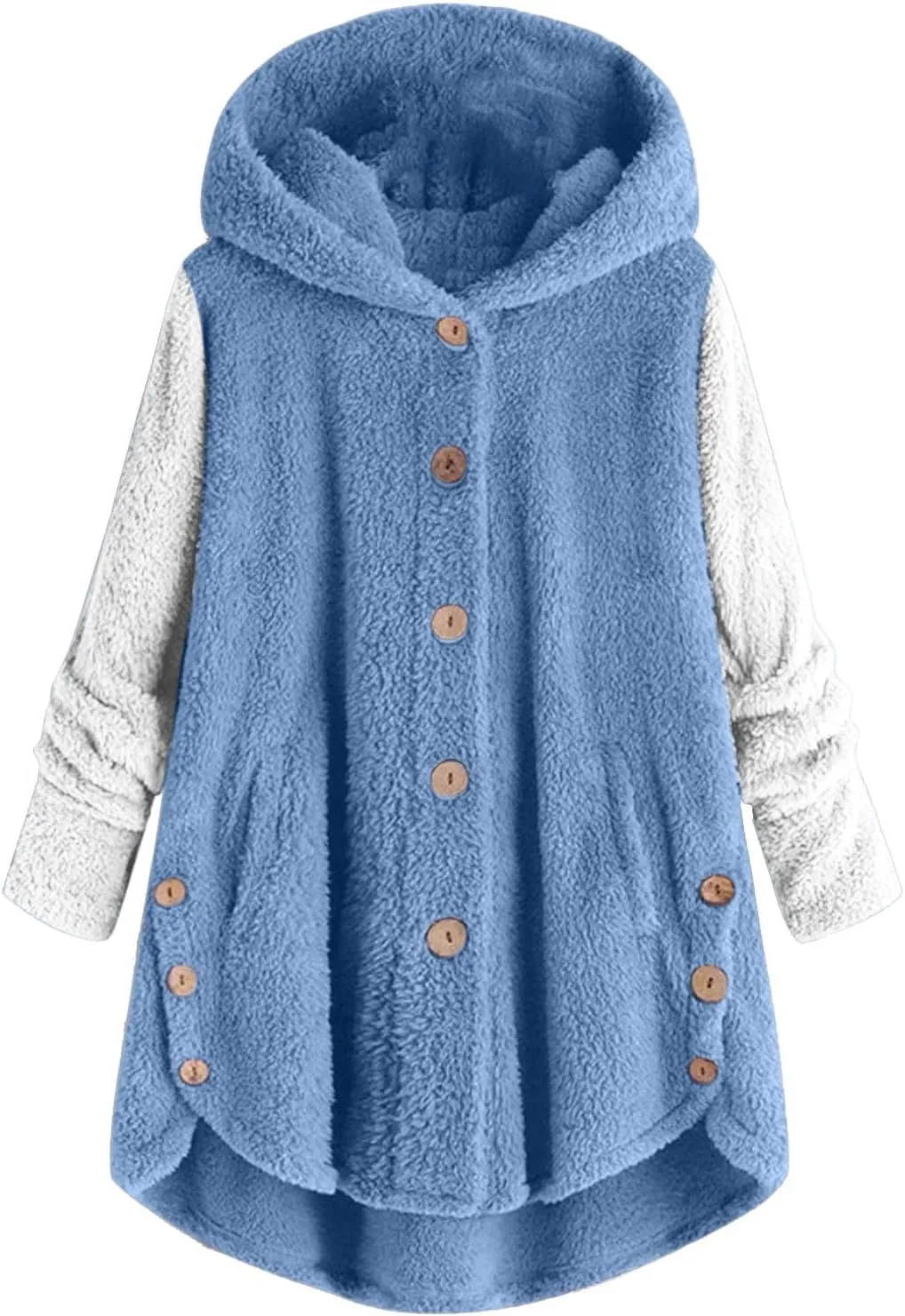 Fuzzy Fleece Jacket Women Winter Long Sleeve Sherpa Hoodie Coat Fall Warm Jackets Plus Size Button Plush Cardigan