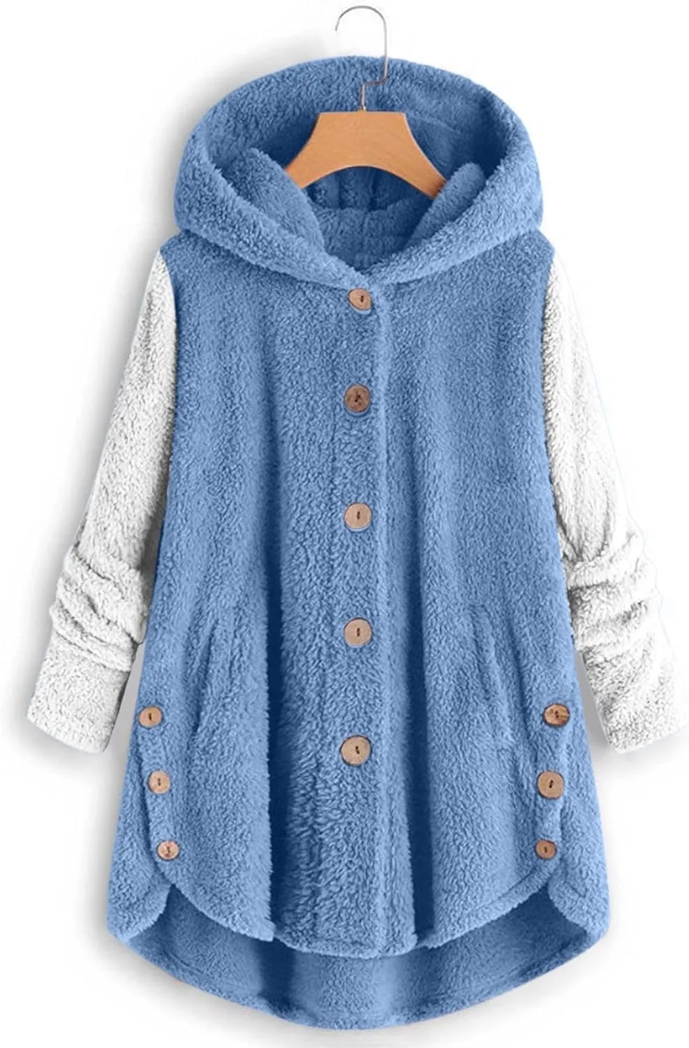 Fuzzy Fleece Jacket Women Winter Long Sleeve Sherpa Hoodie Coat Fall Warm Jackets Plus Size Button Plush Cardigan