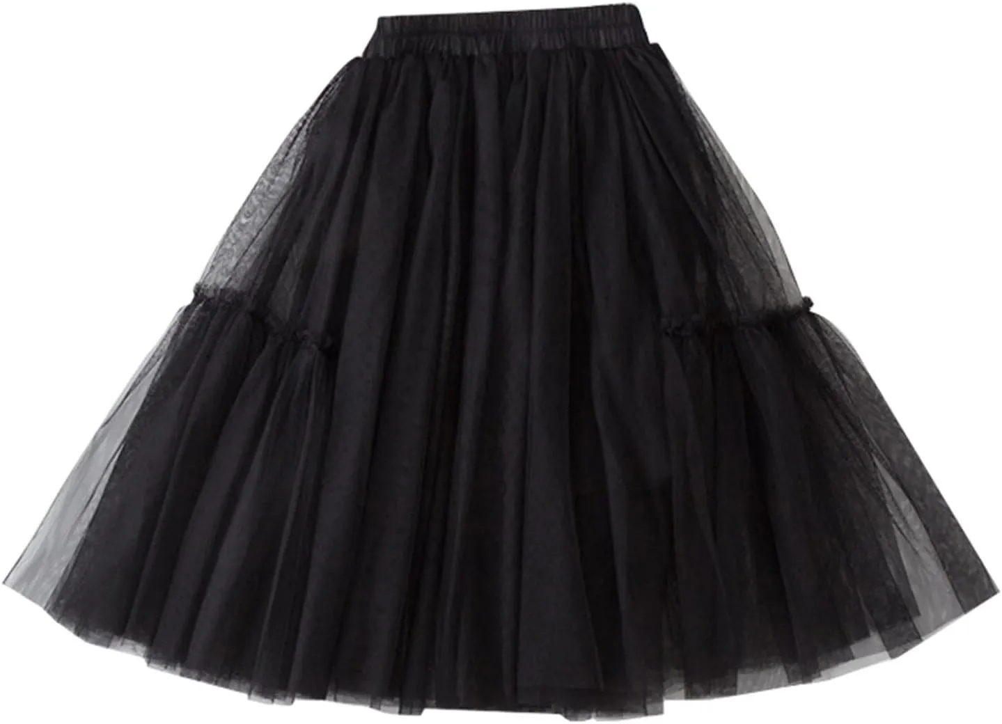 Girls Elastic Waist Tutu Long Skirt Petticoat Tiered Ruffle Maxi Skirts Soft Puffy Skirt Casual A-Line Tulle Dress