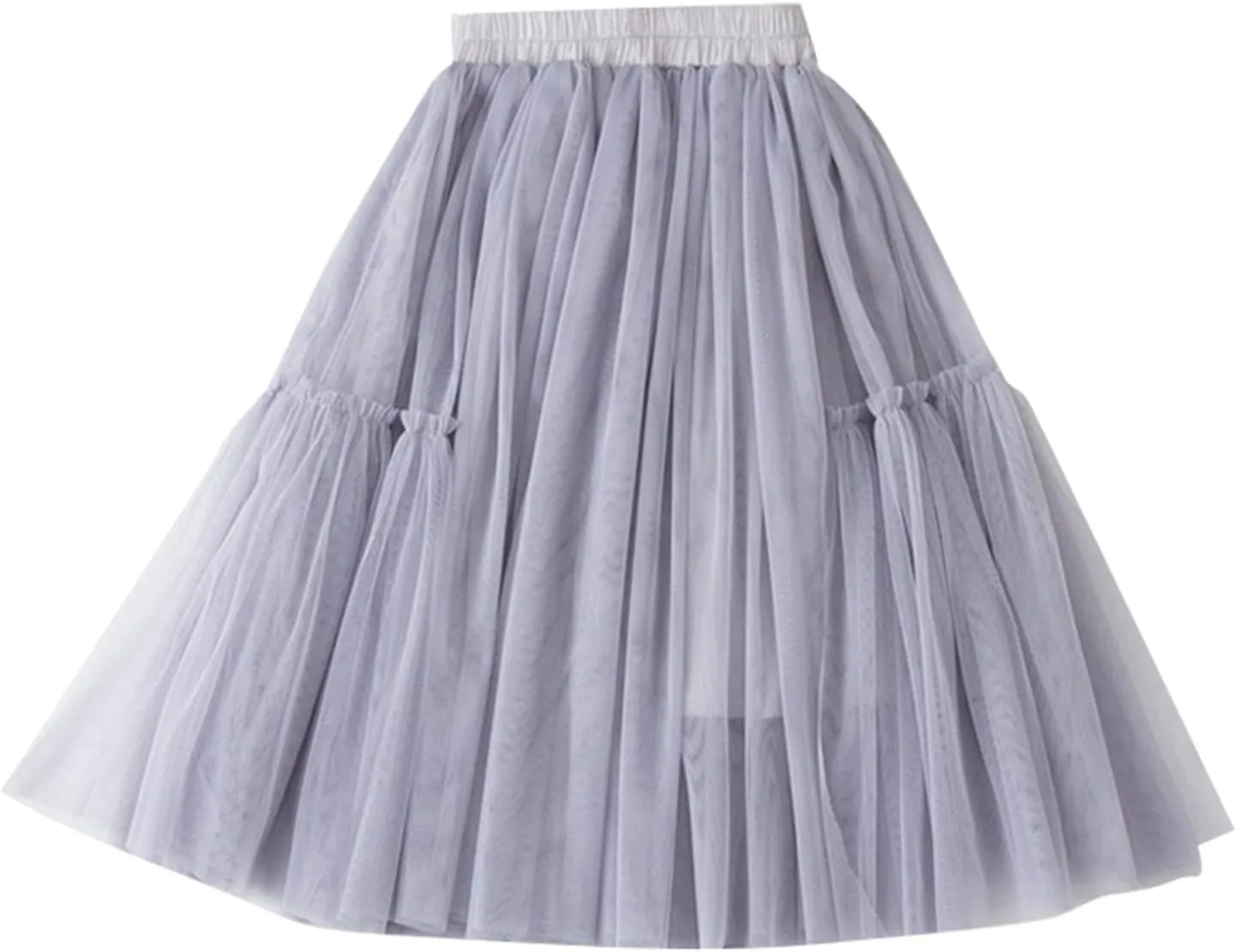 Girls Elastic Waist Tutu Long Skirt Petticoat Tiered Ruffle Maxi Skirts Soft Puffy Skirt Casual A-Line Tulle Dress