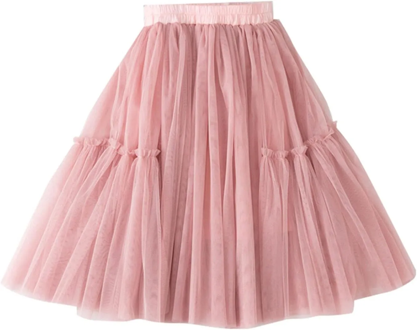 Girls Elastic Waist Tutu Long Skirt Petticoat Tiered Ruffle Maxi Skirts Soft Puffy Skirt Casual A-Line Tulle Dress