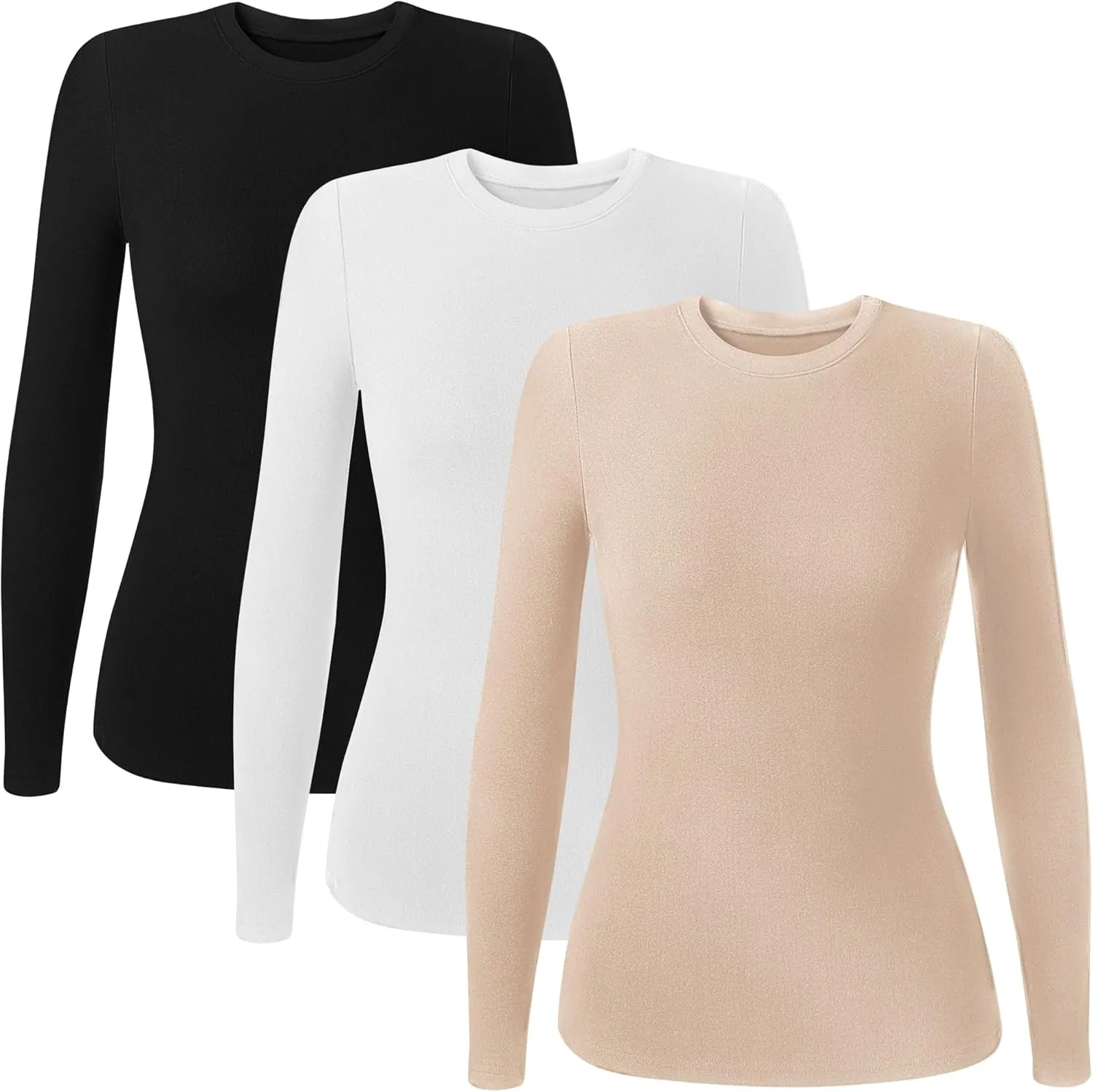 Huukeay 3 Pack Women's Thermal Shirts Long Sleeve De Velvet Lined Underwear Tops Crew Neck Slim Fit Basic Base Layer Tee