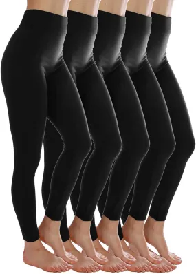 Kuda Moda 5-Pack Fleece Lined Leggings for Women Winter Warm Thermal Full Length Leggings