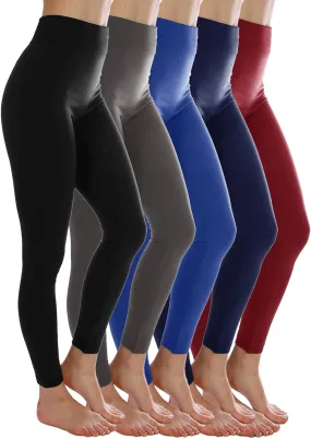 Kuda Moda 5-Pack Fleece Lined Leggings for Women Winter Warm Thermal Full Length Leggings