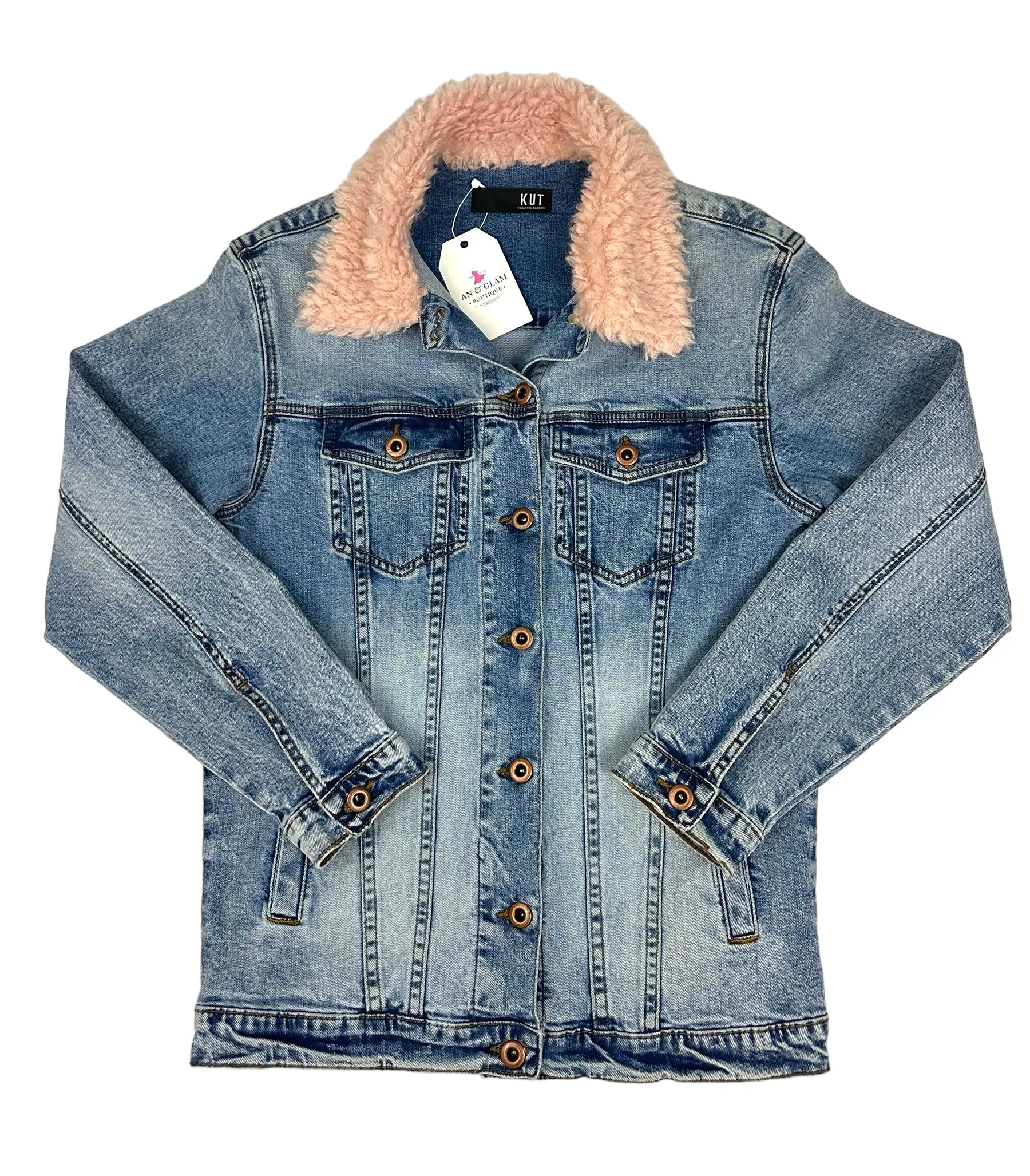 Kut Denim Jacket - Pink Fluffy Neck