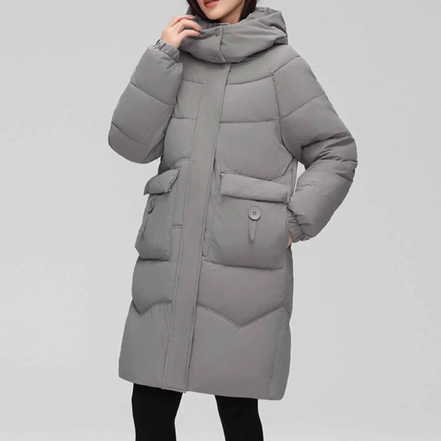Long Down Puffer Jackets for Women Heavyweight Thicken Quilted Padded Coats Hooded Windproof Parka Military Jackets