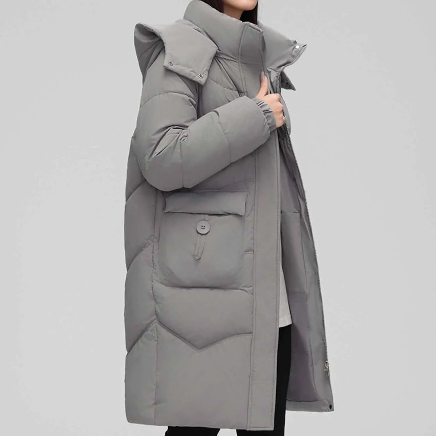 Long Down Puffer Jackets for Women Heavyweight Thicken Quilted Padded Coats Hooded Windproof Parka Military Jackets