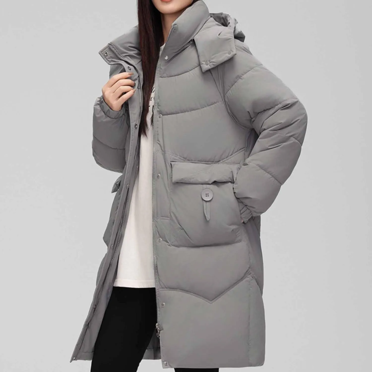 Long Down Puffer Jackets for Women Heavyweight Thicken Quilted Padded Coats Hooded Windproof Parka Military Jackets