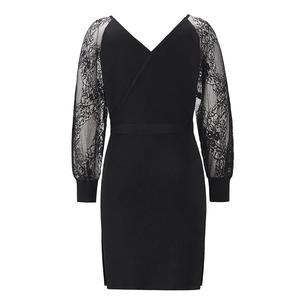 Long-Sleeved Lace Knitted Slim Fit Wholesale Dresses