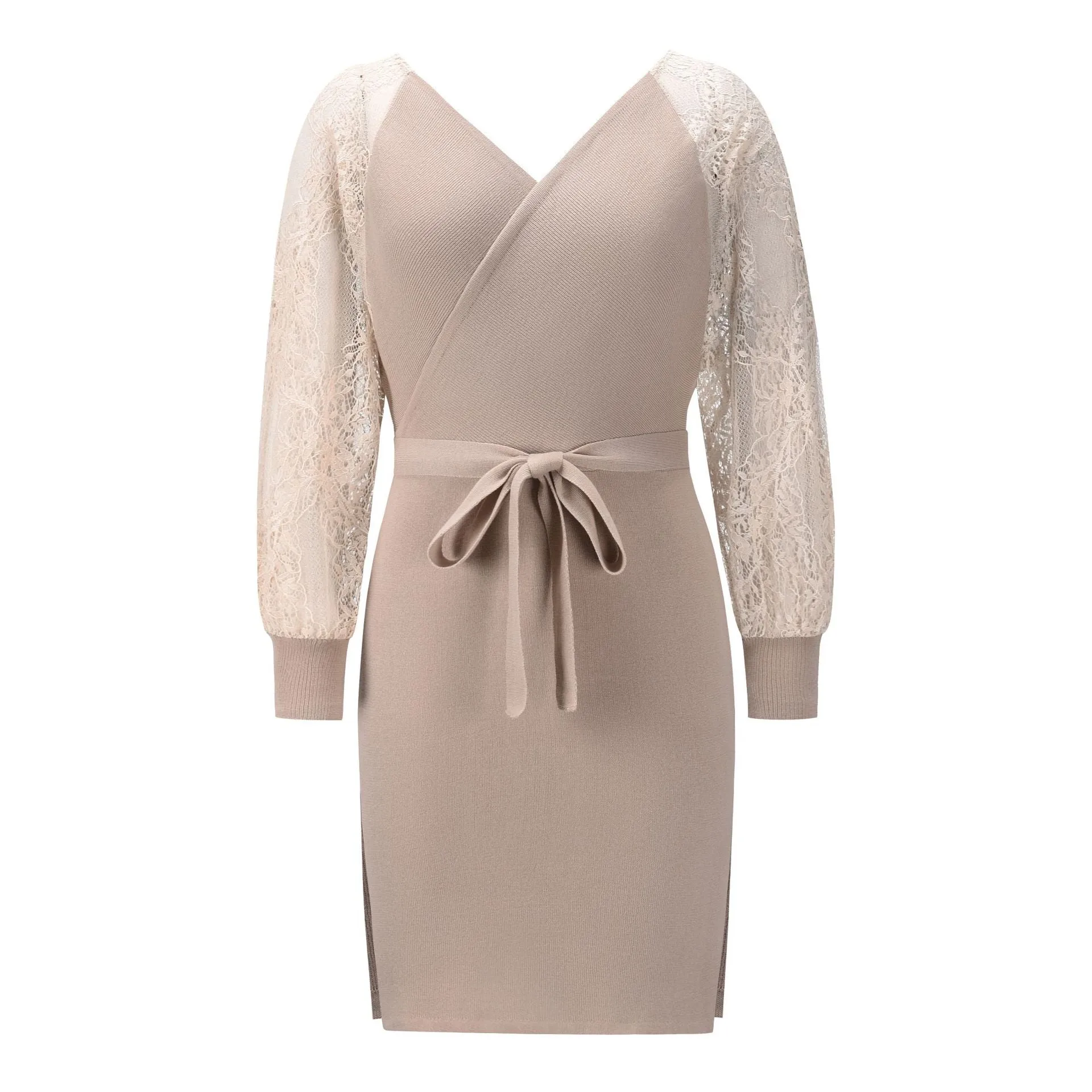 Long-Sleeved Lace Knitted Slim Fit Wholesale Dresses