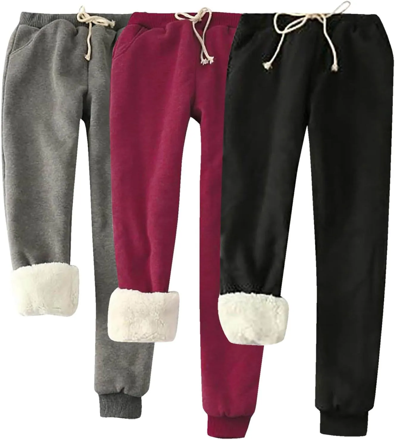 Lpmadey 3 Pack Womens Warm Fleece Sherpa Lined Sweatpants Drawstring Athletic Jogger Pant Trousers Plus Size Winter Pants