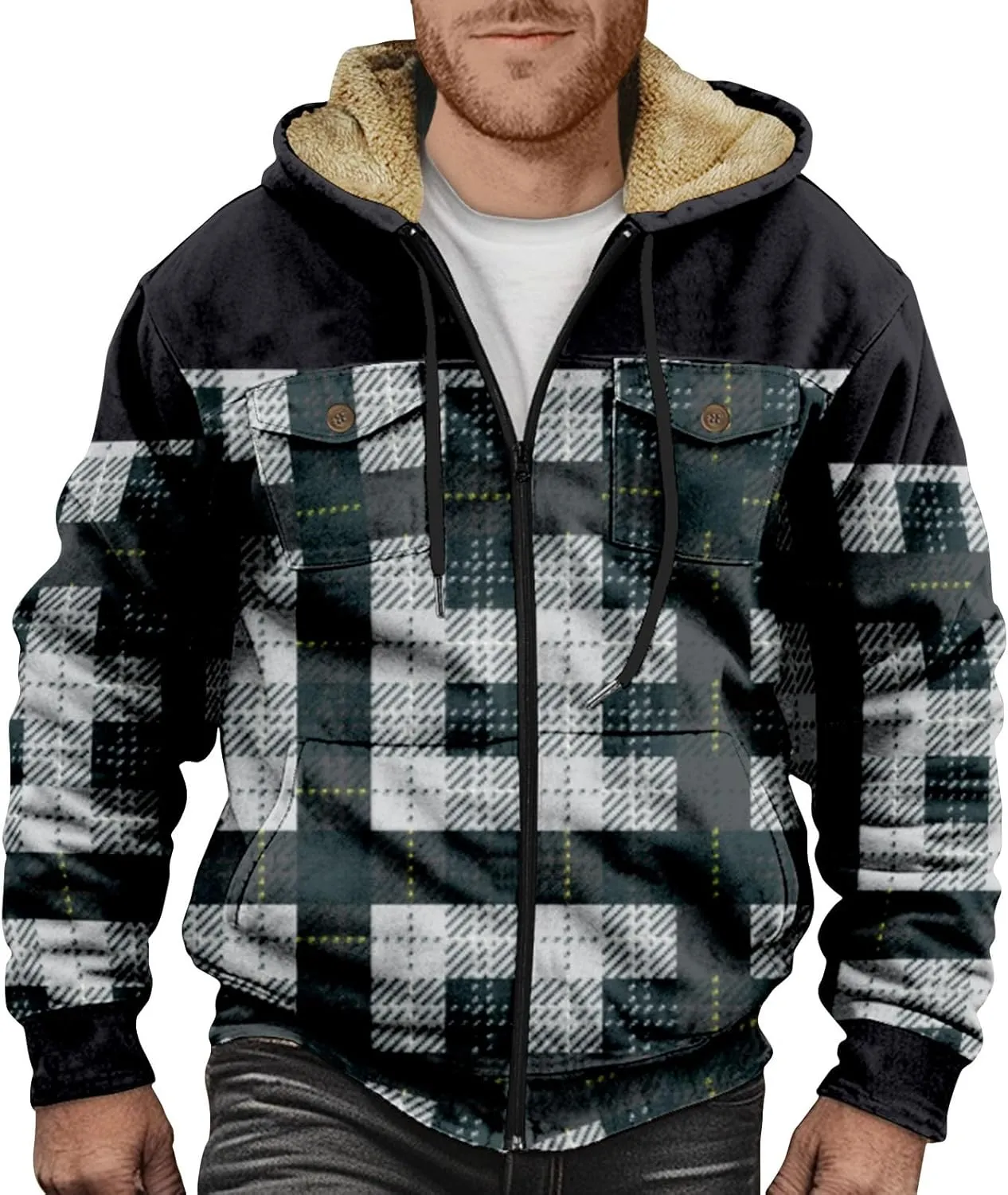 Mens Coat For Prints Padded Trendy Hoodies Thickened Zip Up Graphic Vintage Winter Jackets