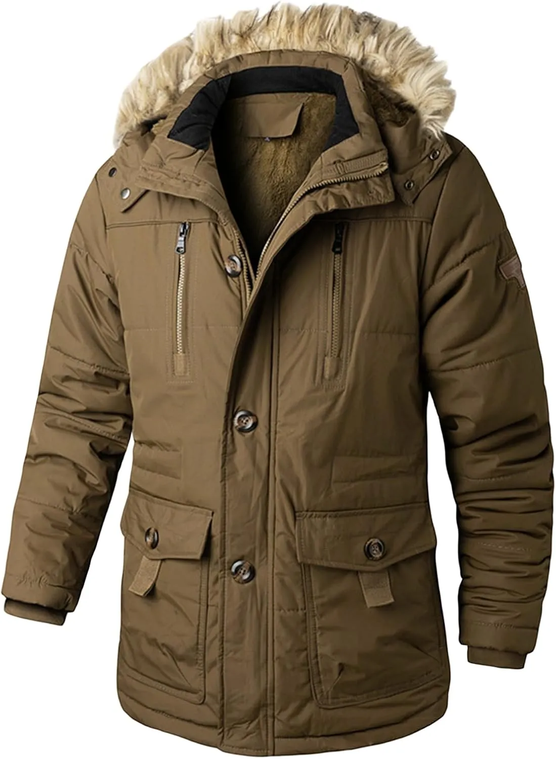 Men's Lightweight Quilted Jacket Hooded Plus Size Button Cotton-Padded Jacket Casual Coat with Pocket Fall Winter