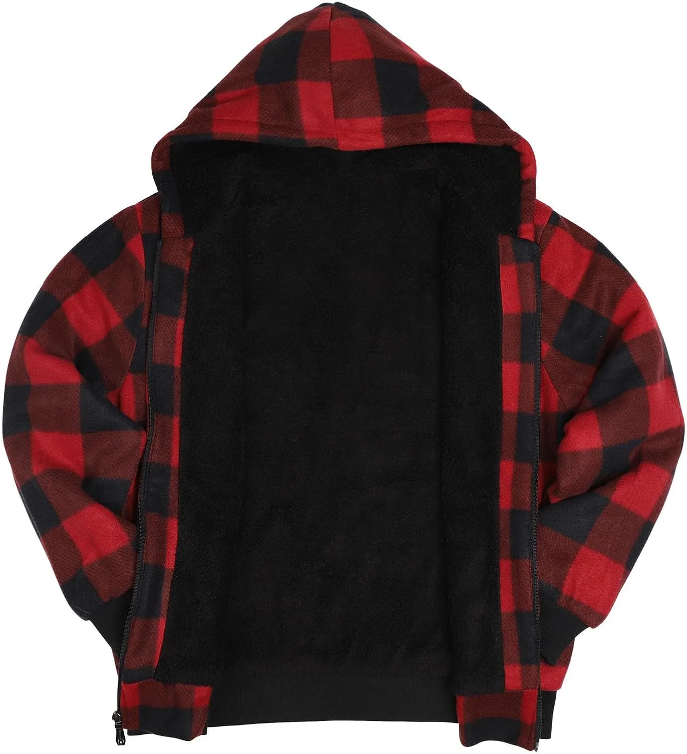 Mens Plaid Hoodie Sherpa Lined Fleece Jacket Thick Warm Winter Coats Heavy Weight Hooded Sweatshirt Casual Outerwear