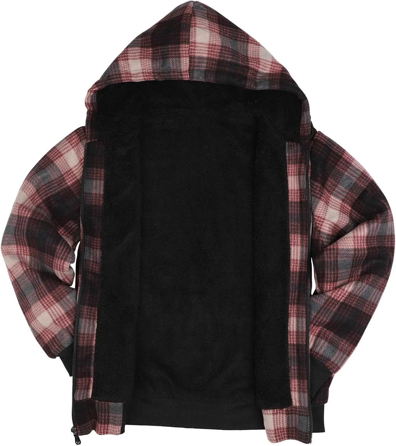Mens Plaid Hoodie Sherpa Lined Fleece Jacket Thick Warm Winter Coats Heavy Weight Hooded Sweatshirt Casual Outerwear