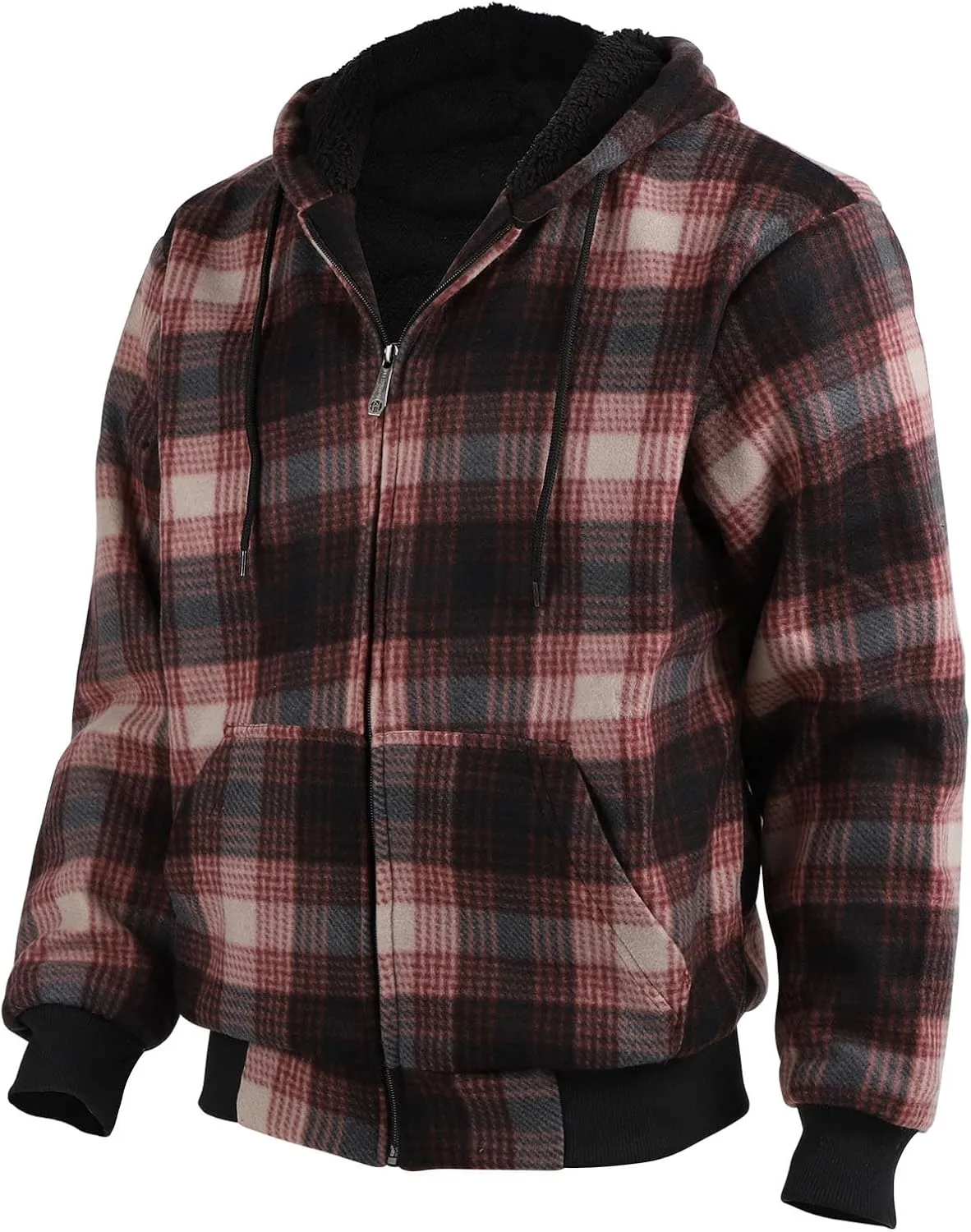 Mens Plaid Hoodie Sherpa Lined Fleece Jacket Thick Warm Winter Coats Heavy Weight Hooded Sweatshirt Casual Outerwear