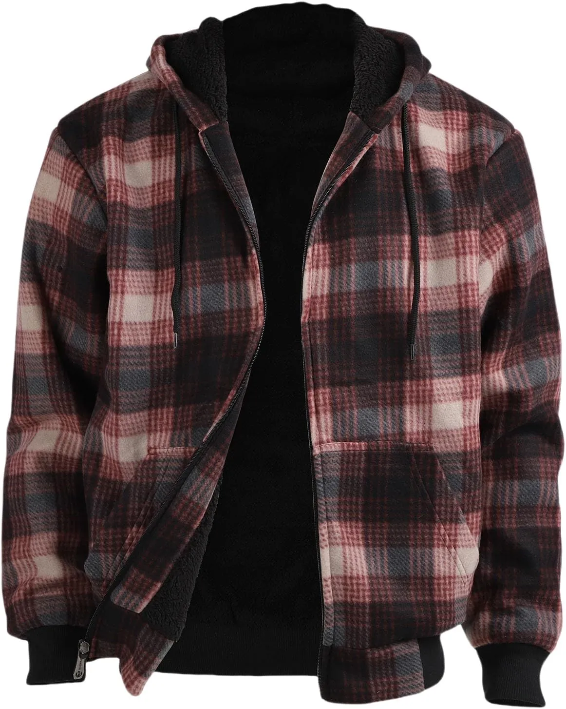 Mens Plaid Hoodie Sherpa Lined Fleece Jacket Thick Warm Winter Coats Heavy Weight Hooded Sweatshirt Casual Outerwear