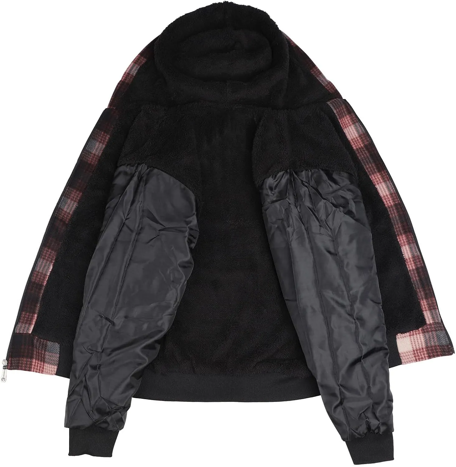 Mens Plaid Hoodie Sherpa Lined Fleece Jacket Thick Warm Winter Coats Heavy Weight Hooded Sweatshirt Casual Outerwear