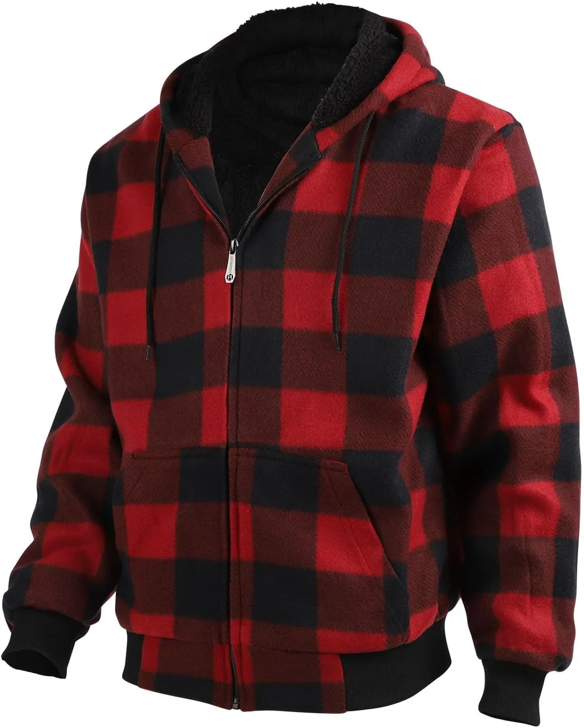 Mens Plaid Hoodie Sherpa Lined Fleece Jacket Thick Warm Winter Coats Heavy Weight Hooded Sweatshirt Casual Outerwear