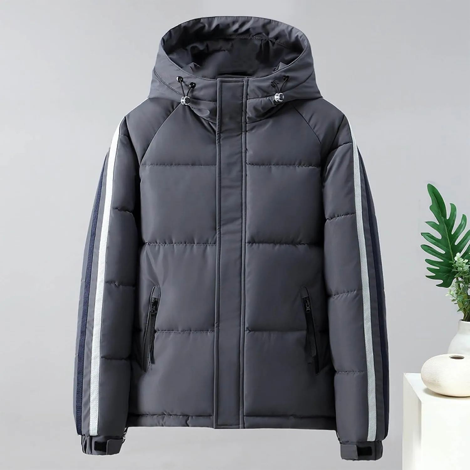 Men's Puffer Jackets Winter Warm Quilted Jacket Thicken Down Jacket Windproof Zip Up Thermal Coat Outerwear with Hood