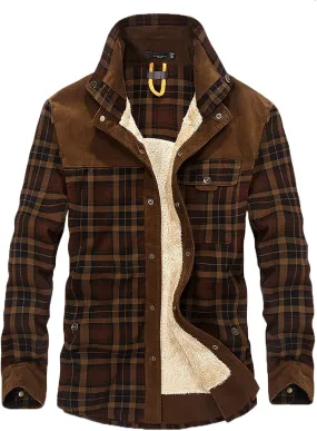 Mens Warm Sherpa Fleece Lined Shirt Jackets Button Down Thermal Plaid Flannel Coats Fall Winter Outwears