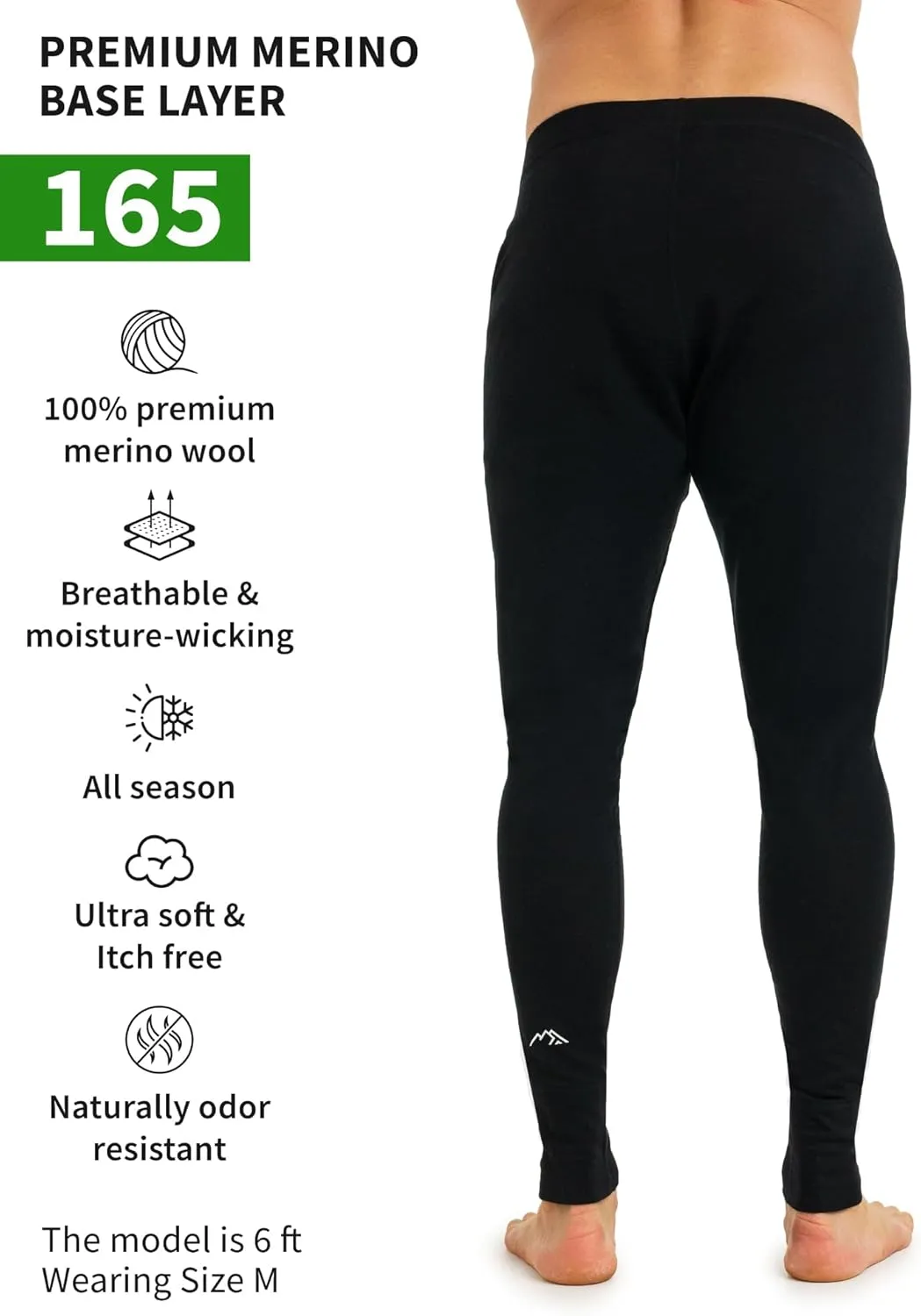 Merino Wool Base Layer Mens Bottom Pants 100% Merino Wool Heavyweight, Midweight, Lite Thermal Underwear Long Johns and Socks