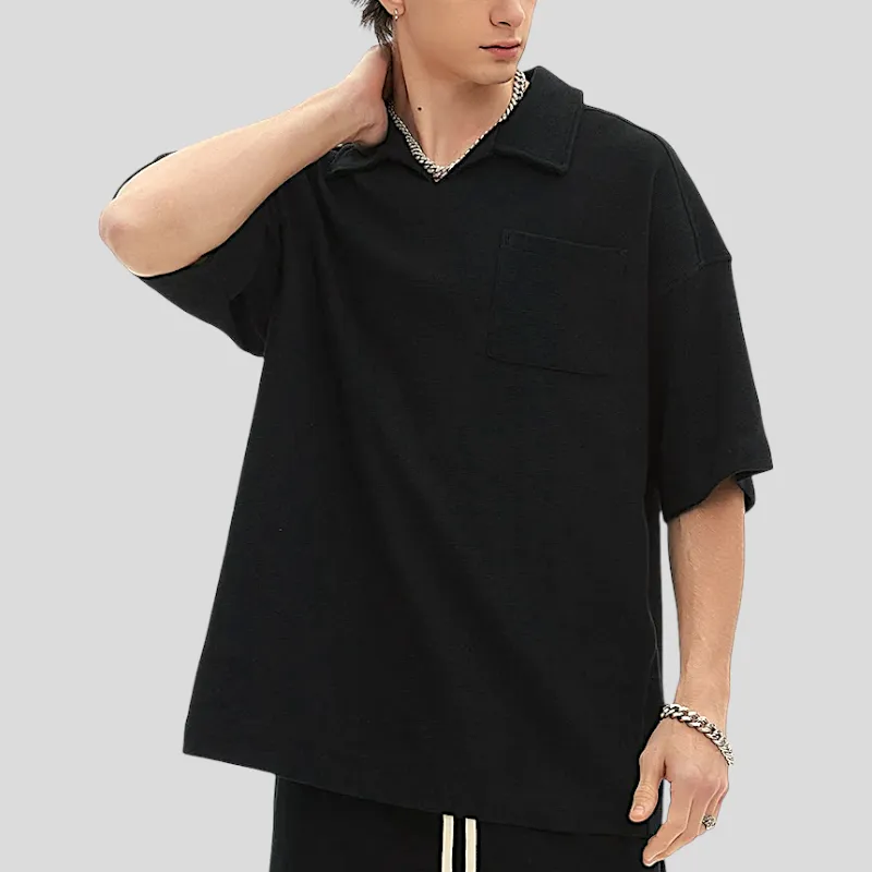 Oversized heavy cotton waffle collar tee