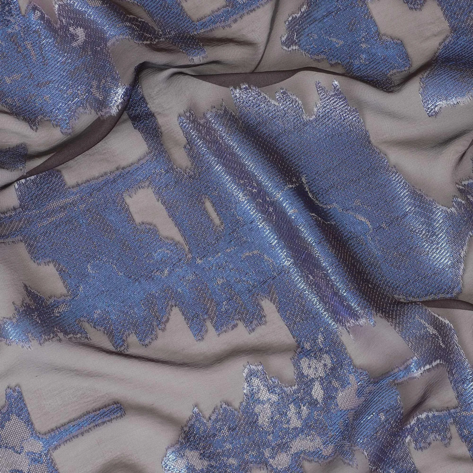 Plum premium Pure Fransawi silk chiffon dirac with lavender viscose and blue metallic lurex in abstract design-D8876