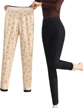 Plus Size Thermal Leggings Women High Waisted Tummy Control Tights Knee Pads Thick Warm Stretchy Fleece Lined Pants