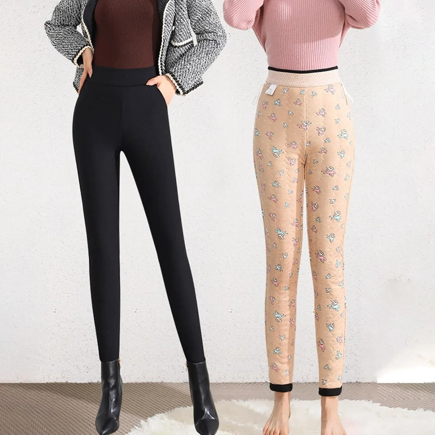 Plus Size Thermal Leggings Women High Waisted Tummy Control Tights Knee Pads Thick Warm Stretchy Fleece Lined Pants