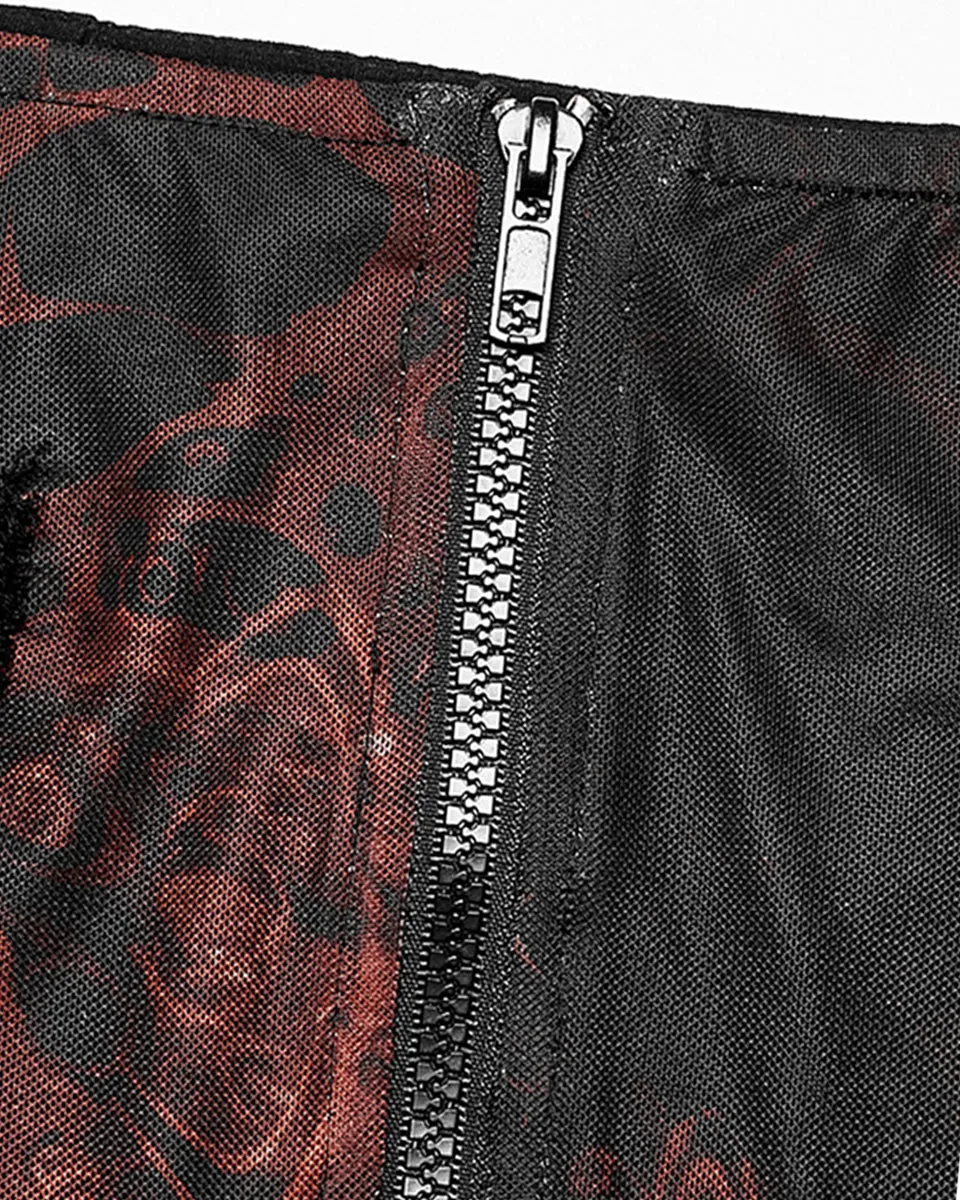 Punk Rave Daily Life Womens Cyberpunk Layered Gauze Midi Skirt - Black & Red